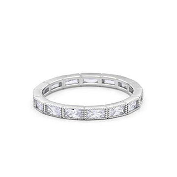Baguette Full Eternity Wedding Band Simulated CZ 925 Sterling Silver